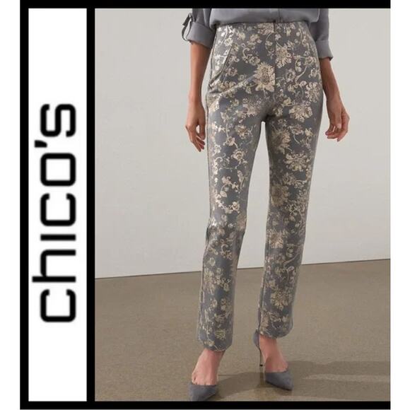 Chicos Pants Women 0.5T (US 6T) Juliet So Slimming Floral Damask Slim Leg Pants - Picture 1 of 10